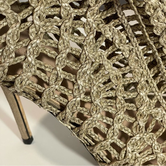 Zara Tan Braided Crochet Open Toe Stiletto Heel Zip Ankle Bootie Sz 39 US 8 - Picture 9 of 12